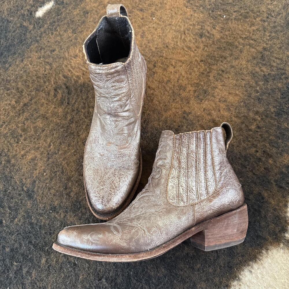 Women's Metallic Brown Leather Ankle Boots